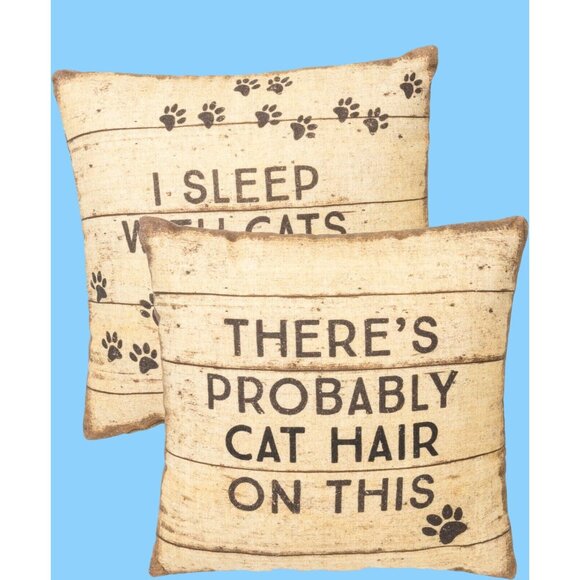 Throw Pillow I Sleep With Cats Rustic Print 12 X 12 in Cotton Linen Blend - Picture 1 of 5